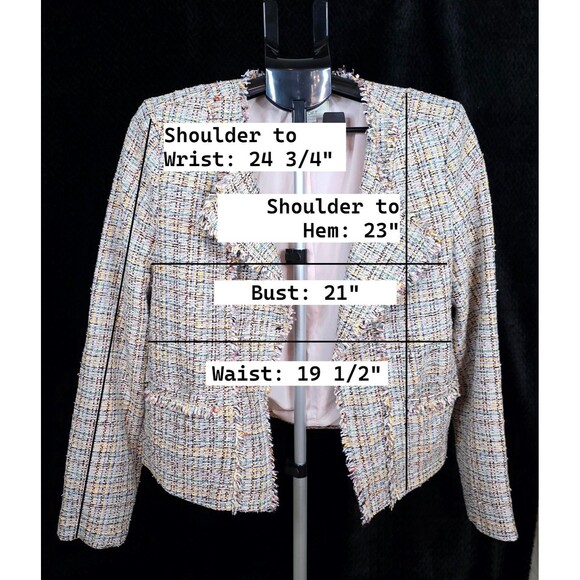 LOFT Bouclé Tweed Jacket | Size 12 | Cream Pink Blue Metallic | Fully Lined - Picture 3 of 14